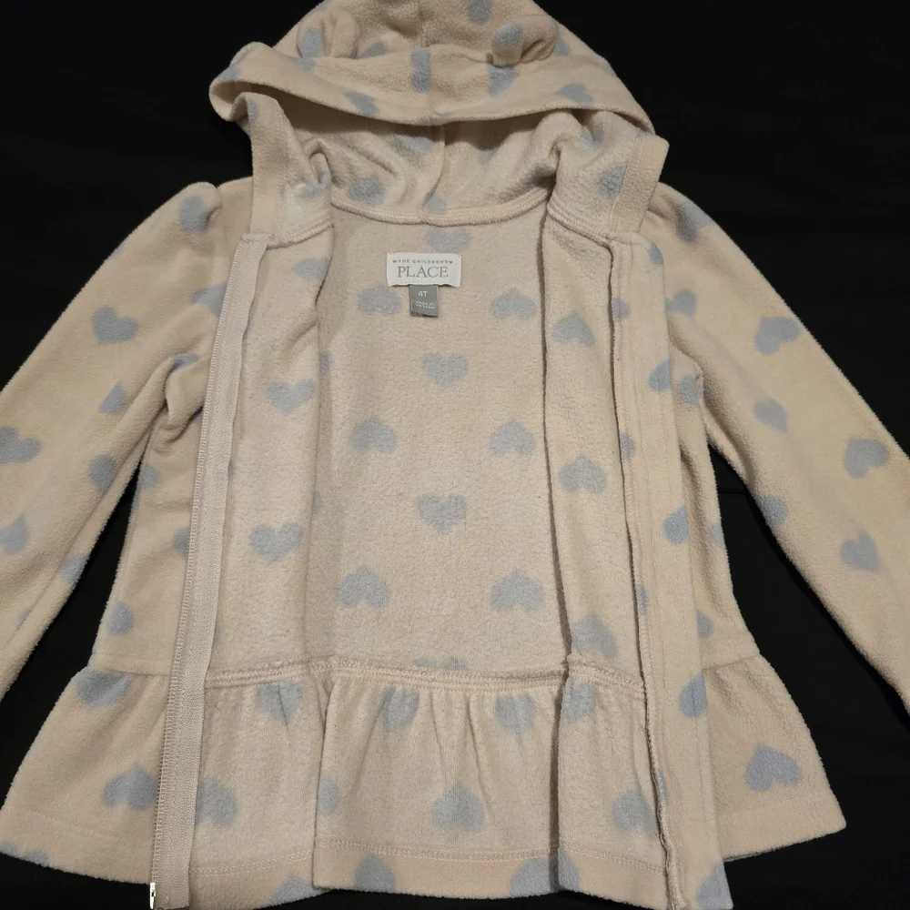 The Childrens Place Girls‎ Heart Zip Up Jacket Sweater Bear Ears Pink Size 4T